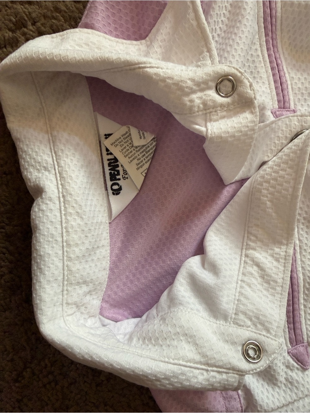Pearl Izumi White Short-Sleeve Button-Front Top with Light Purple Accents - Picture 8 of 10